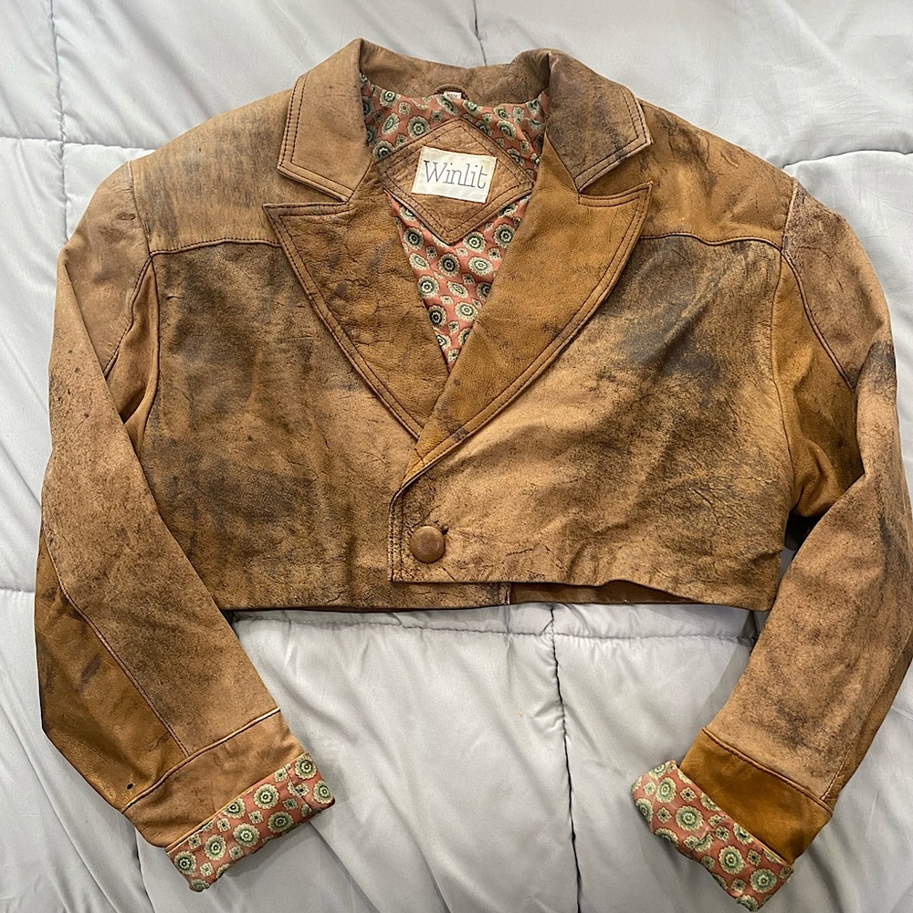 Vintage genuine leather cropped jacket 🤎